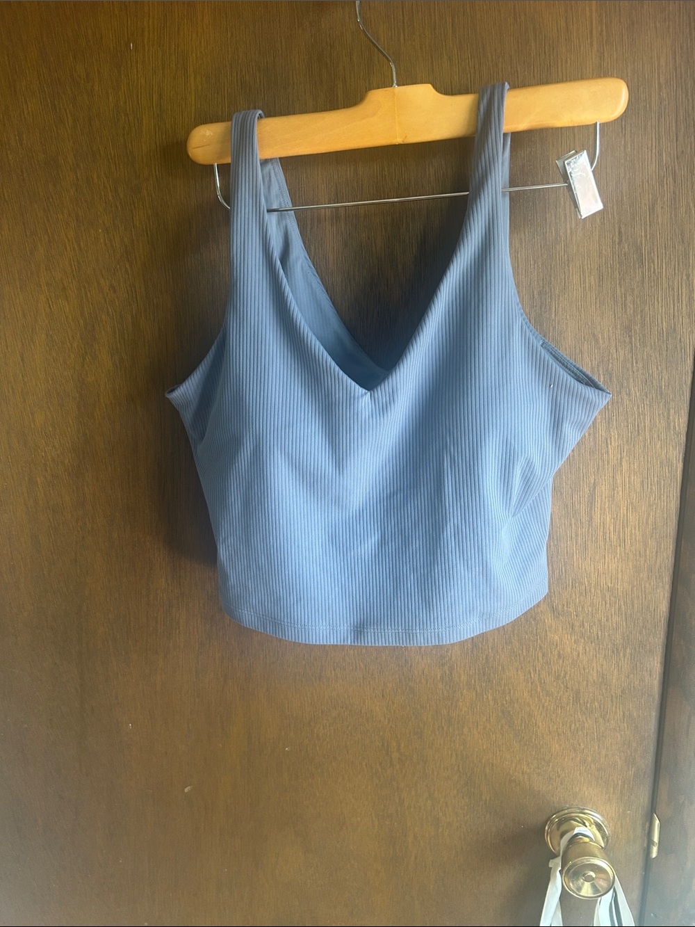 Athleta Ribbed V-Neck Cropped Sports Bra - Dusty Blue
